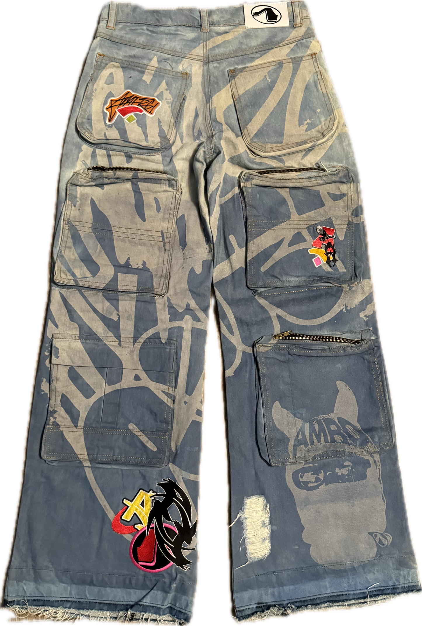 “Throw up” heavy graffiti denim